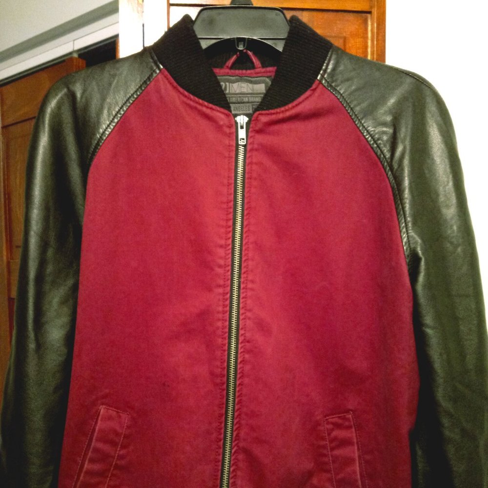 Maroon Canvas & Black Leather Varsity Style Jacket